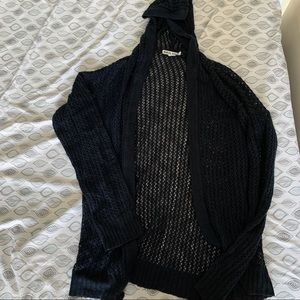Open knit hooded cardigan